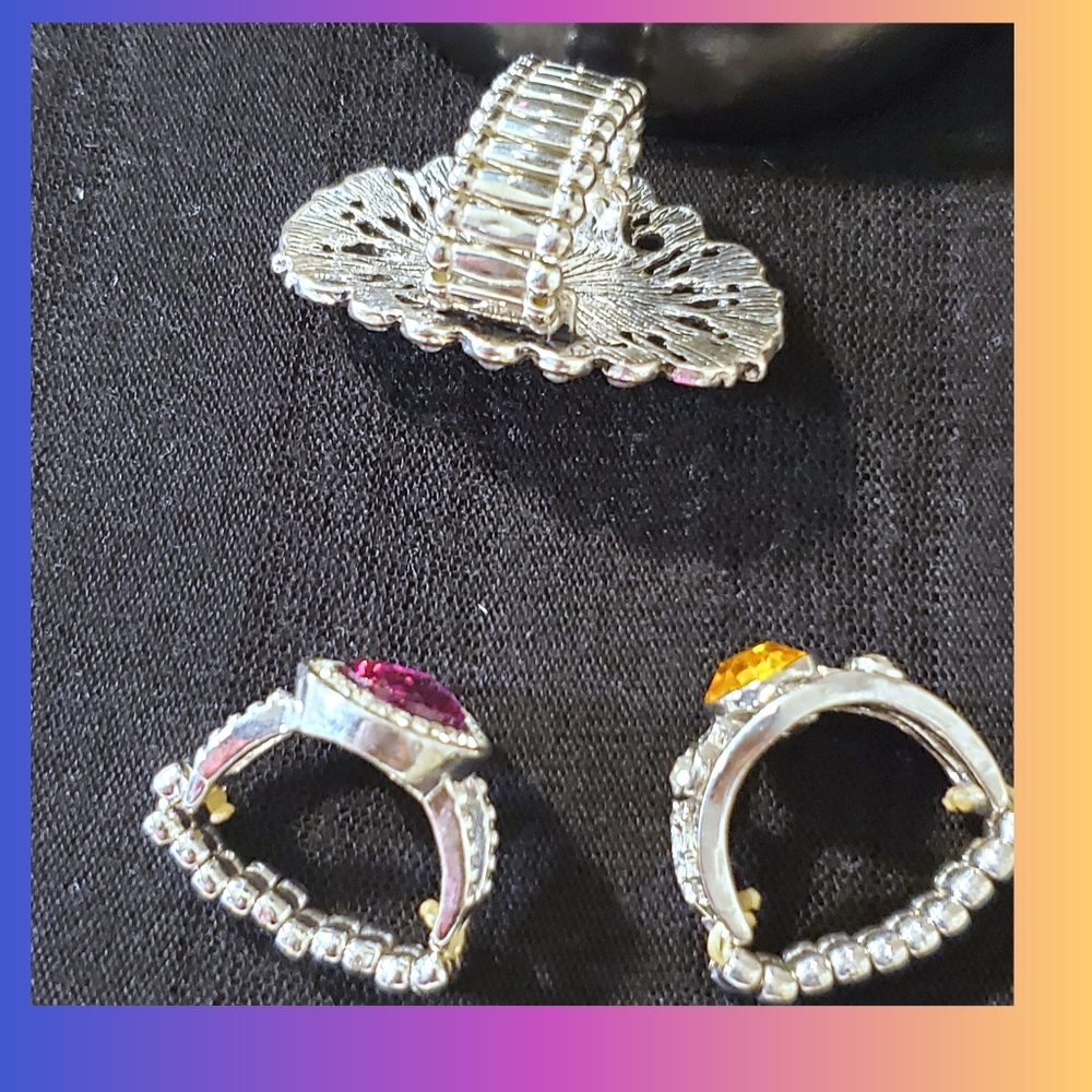 Adjustable Rhinestone Fashion Statement Rings Jewelry Set - Picture 4 of 6